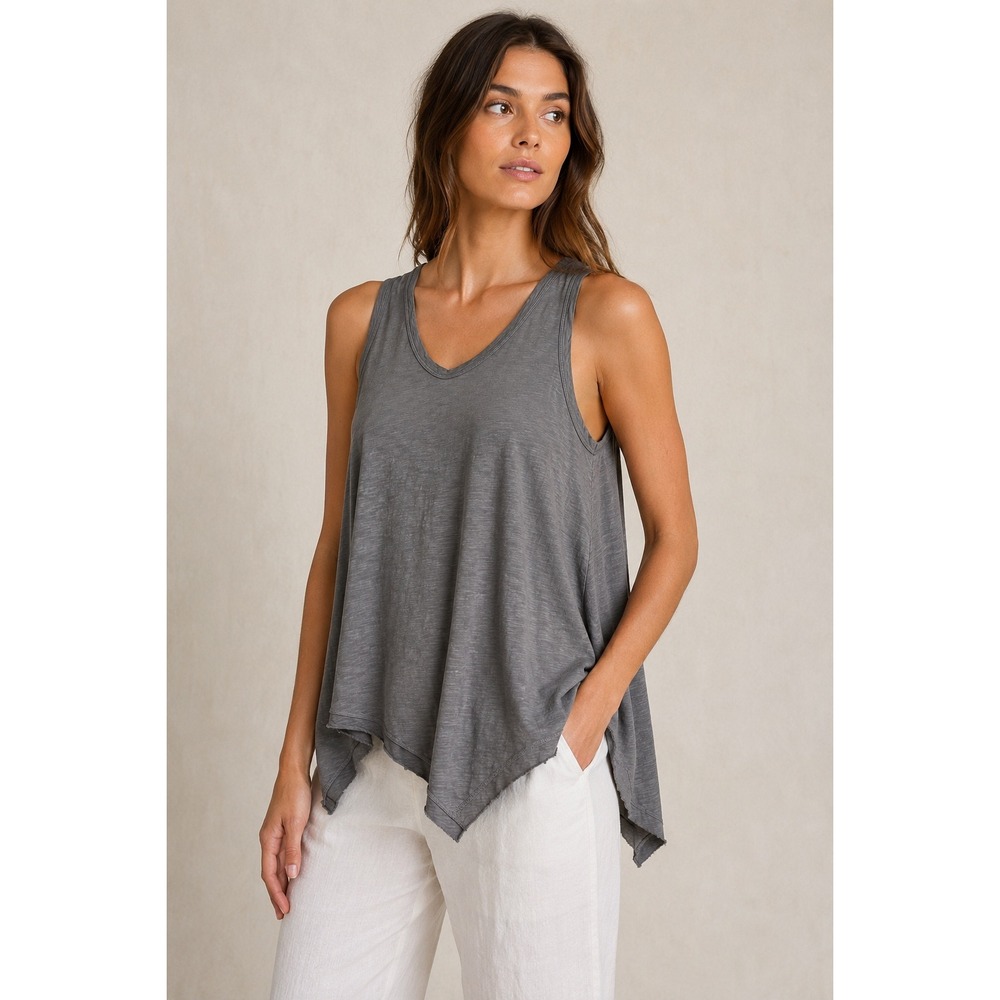 Wilt Slub Cotton Handkerchief Hem Tank Top Grey Sleeveless W034531 Size L